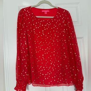 Lilly Pulitzer Idina long sleeve silk top size L ruby red